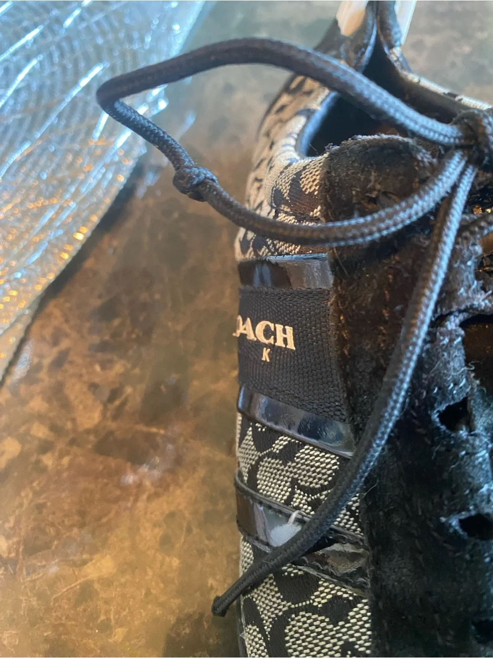 Coach Black and Cream Monogram Lace-Up Sneaker